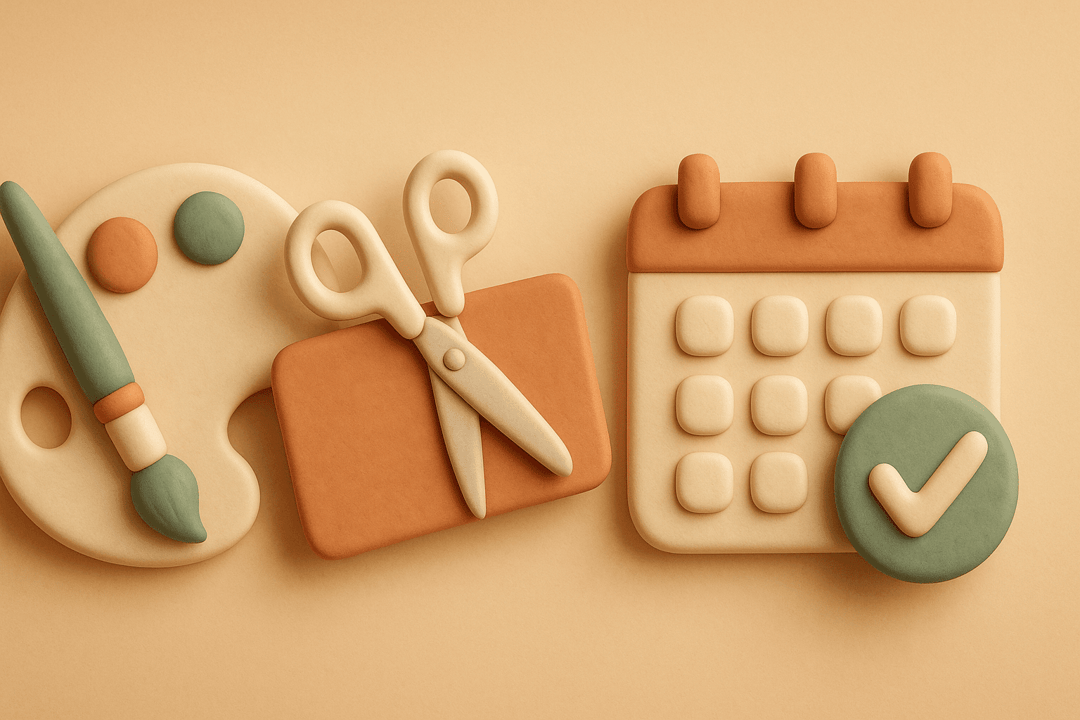 Clay creative palette with subscription card being cut