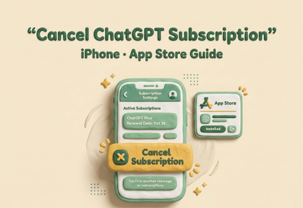 3D illustration of an iPhone showing app store settings to illustrate the guide on how to cancel chatgpt subscription on iphone.