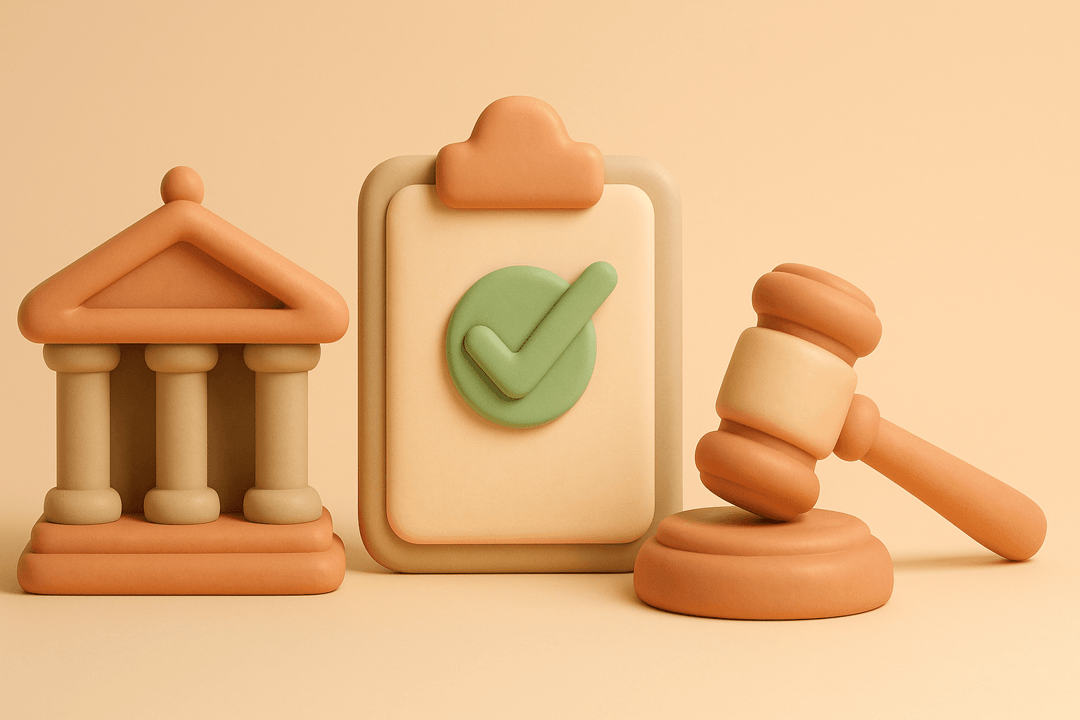 Clay illustration of government building with clipboard