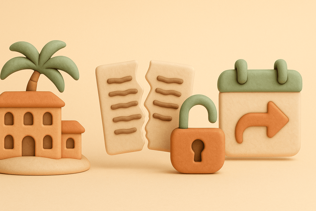 Clay resort with torn contract and unlocked padlock