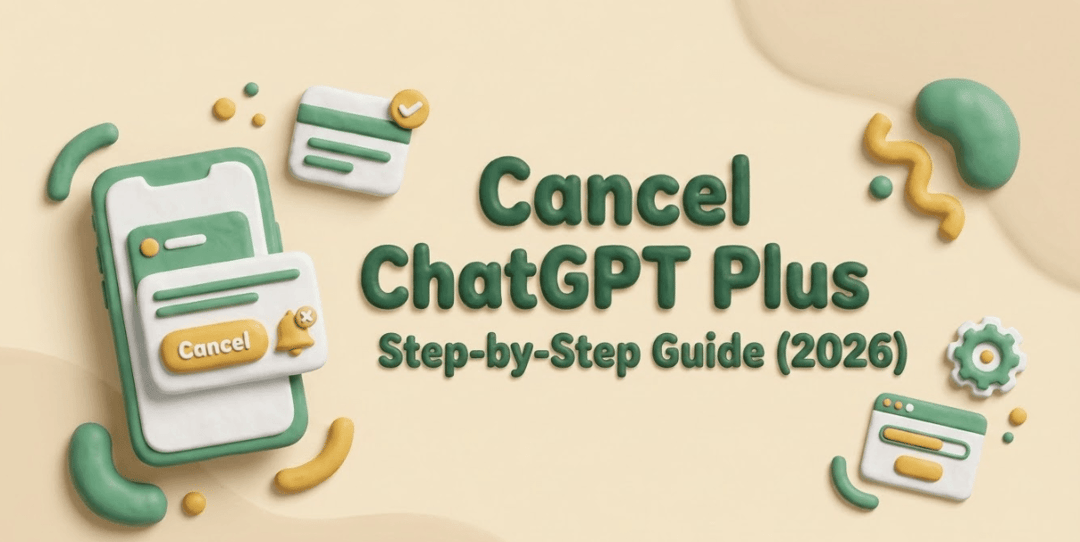 A 3D illustration banner featuring a mobile phone and text guide on how to cancel chatgpt plus subscription easily.