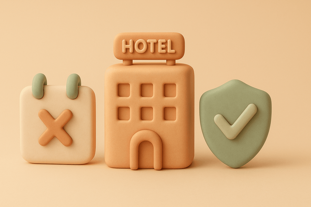 Clay illustration of hotel with calendar cancellation