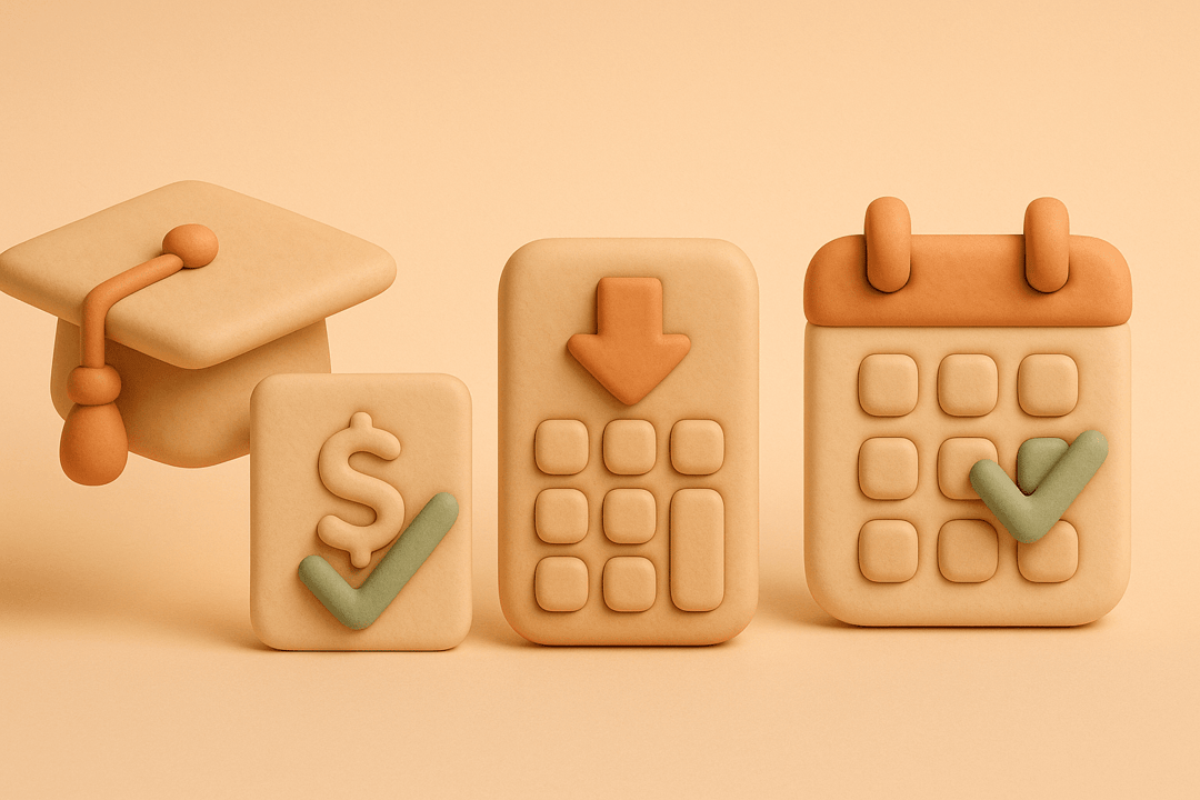 Clay graduation cap with shrinking bill and calculator