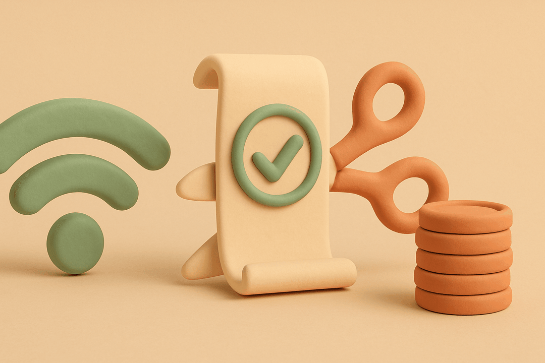 Clay illustration of wifi with scissors cutting bill