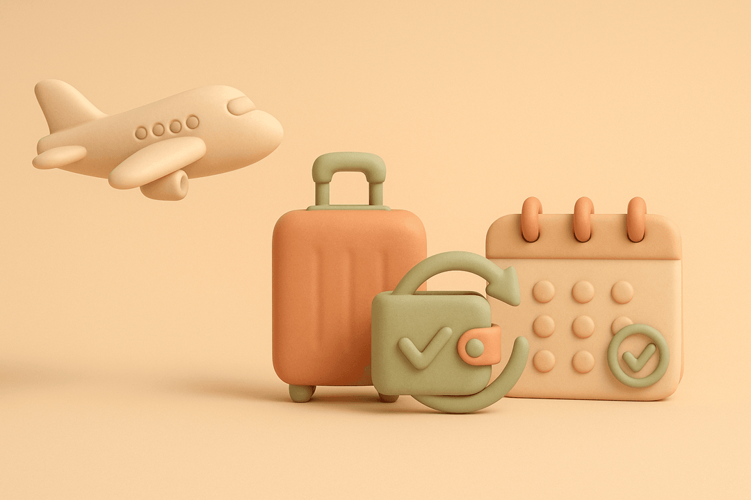 Clay airplane with suitcase and refund arrow returning to wallet