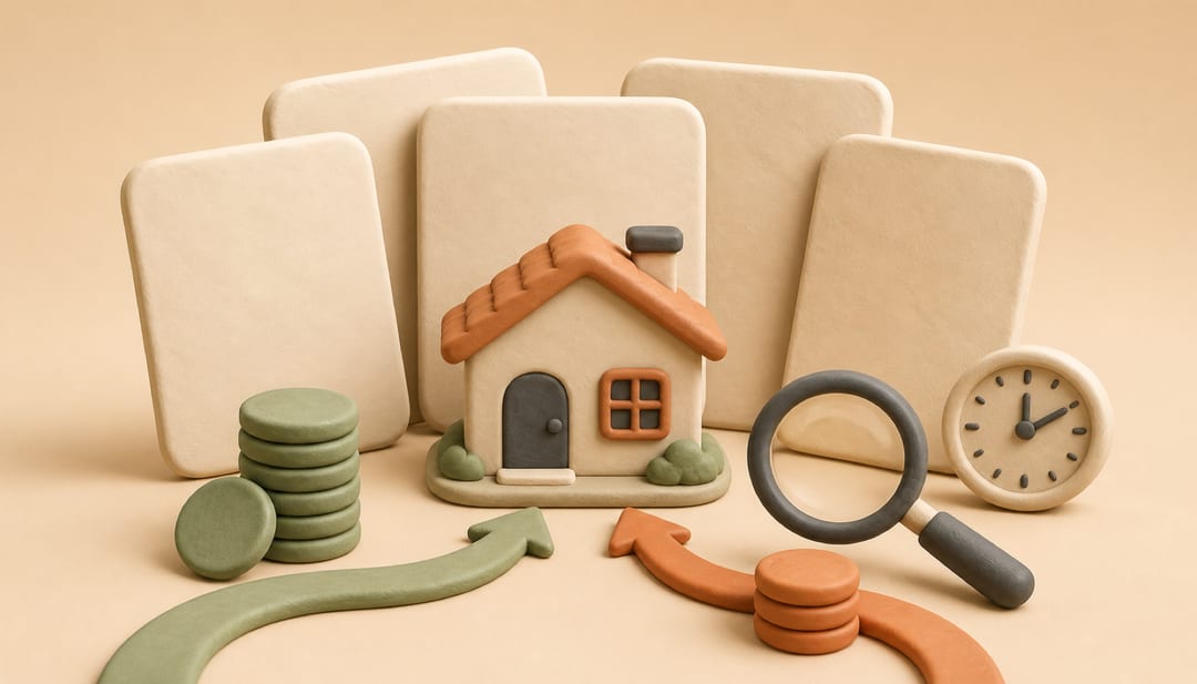Clay illustration of two payment streams flowing toward a rental home while a magnifying glass checks the record
