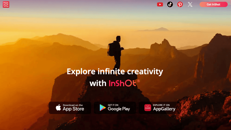 InShot official website homepage, highlighting one of the best mobile CapCut Pro alternatives.