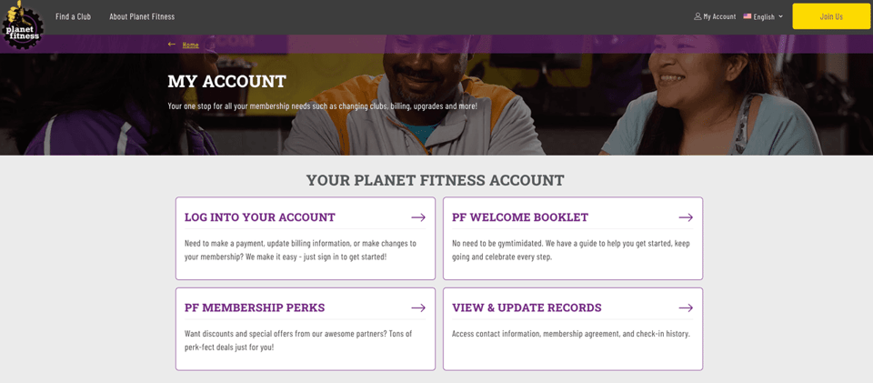 Planet Fitness My Account dashboard where users manage billing and look for how to cancel planet fitness membership online.