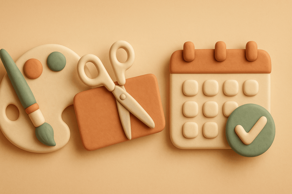 Clay creative palette with subscription card being cut