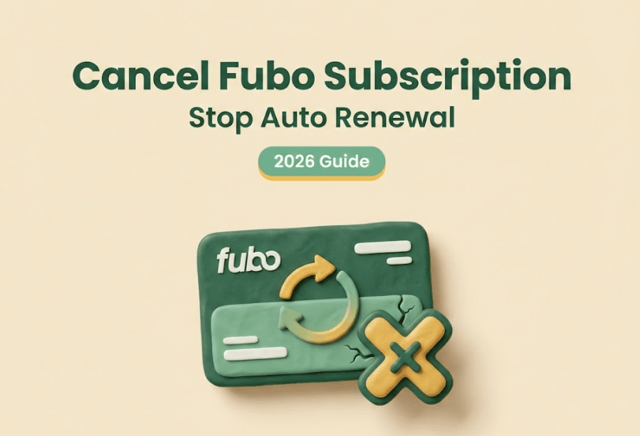 A 3D illustration of a credit card and cancel icon serving as a guide on how to cancel fubo subscription and stop renewal.