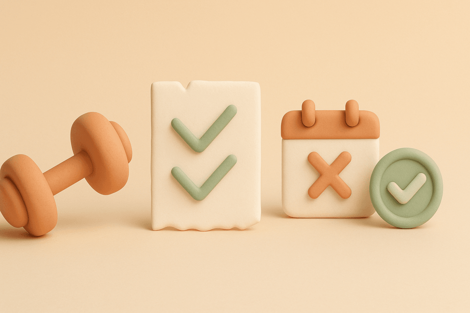 Clay dumbbell with torn contract and calendar X mark
