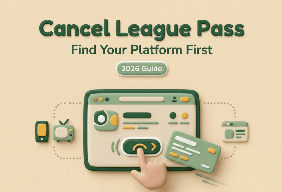 Step-by-step guide to cancel NBA League Pass subscription in 2026, illustrated with green app interface, cancel button click, and platform selection for quick unsubscribe process
