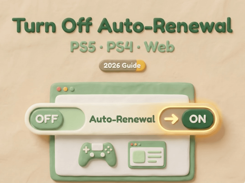 Easy 2026 guide illustration showing how to stop auto-renewal on ps plus for PS5, PS4, and Web platforms.