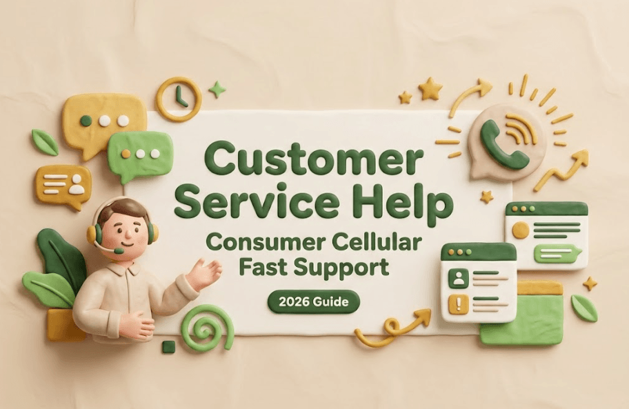 Consumer Cellular customer service help guide 2026 with fast support icons, phone call, live chat, and mobile app access for quick assistance