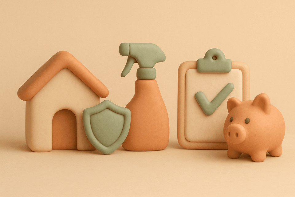 Clay house with shield and spray bottle