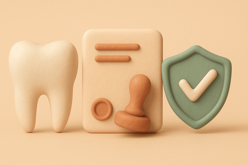 Clay illustration of tooth with approval stamp