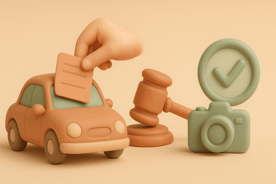 Clay car with ticket being removed and gavel