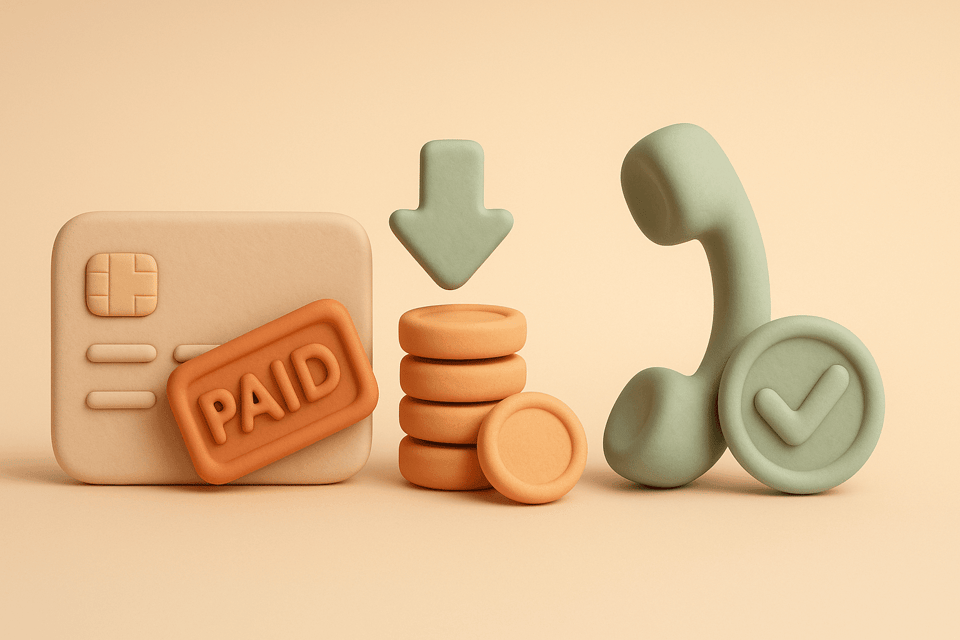 Clay credit card with waiver stamp and coins being returned