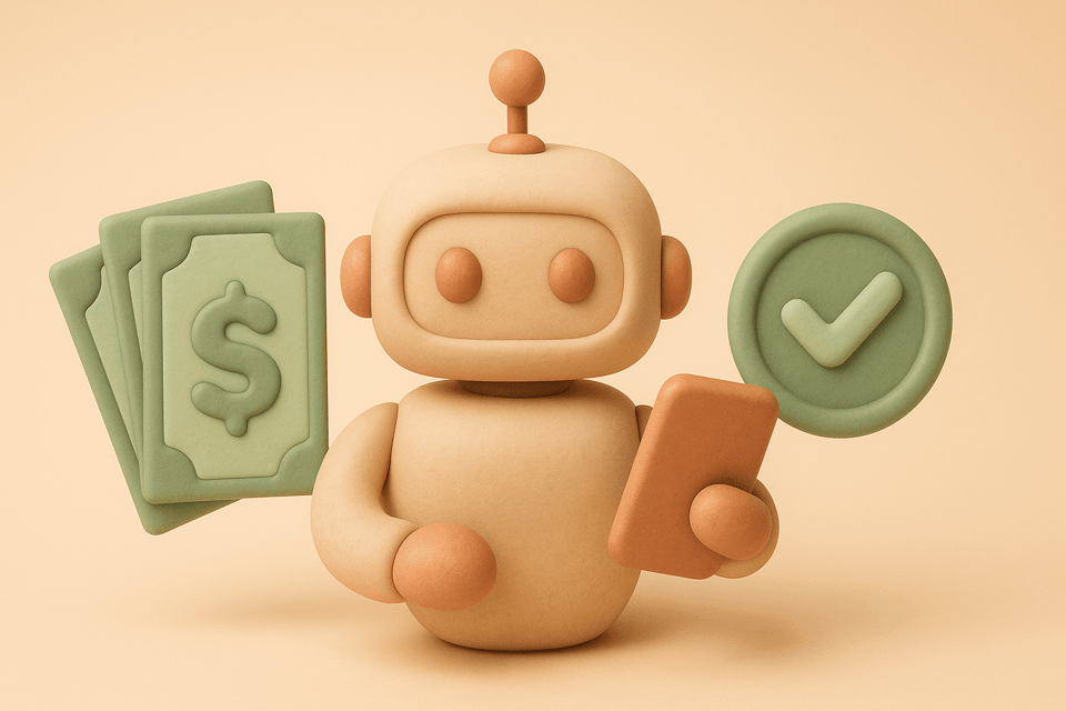 Clay illustration of robot assistant with phone