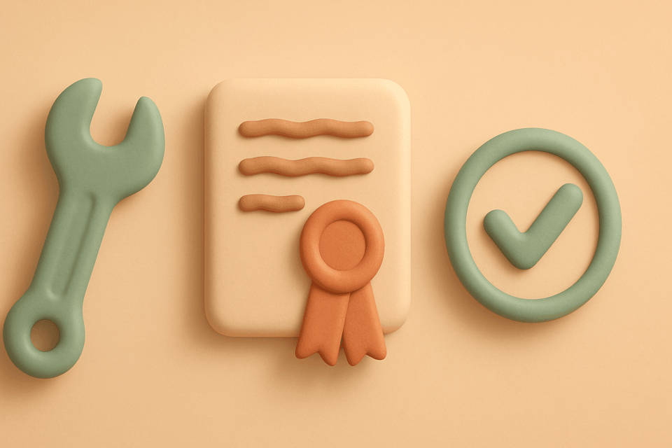 Clay illustration of wrench with certificate