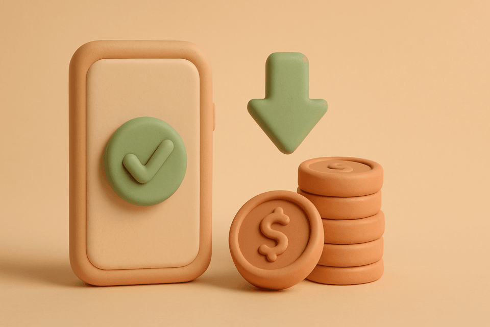 Clay illustration of phone with descending coins