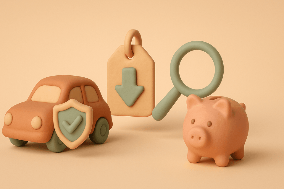 Clay car with shield badge and price tag with downward arrow