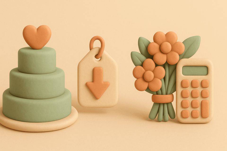 Clay wedding cake with price tag and calculator