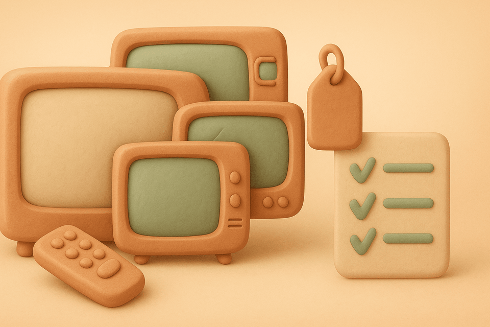 Multiple clay TV screens merging with shrinking price