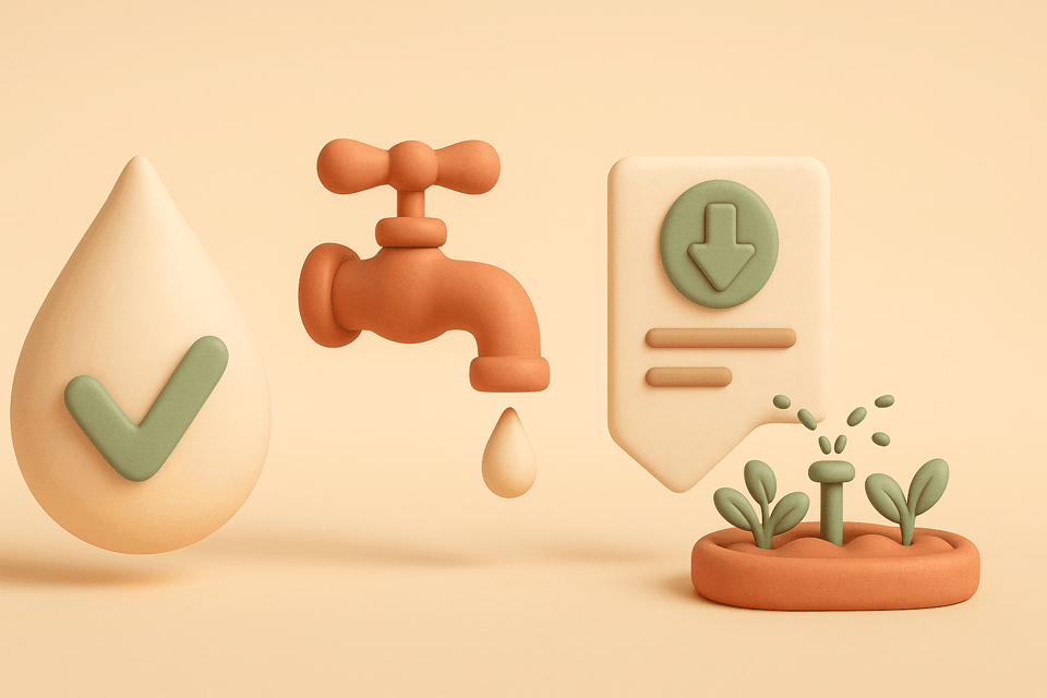 Clay water droplet with faucet and efficient garden