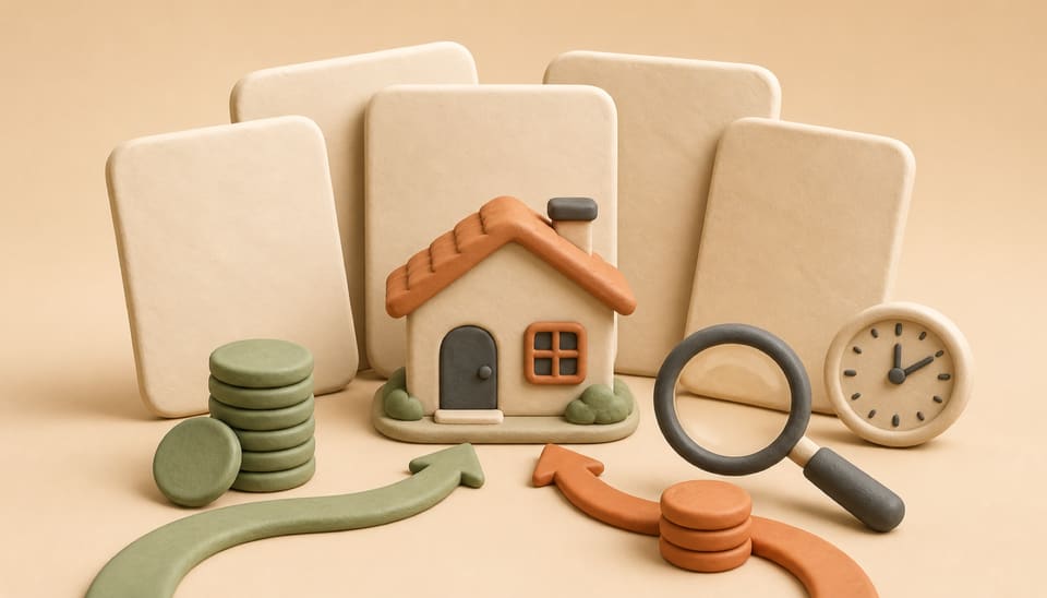 Clay illustration of two payment streams flowing toward a rental home while a magnifying glass checks the record