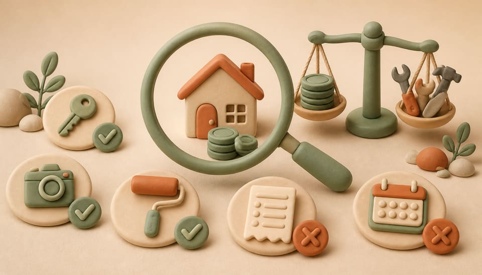 Clay illustration of a rental home, deposit coins, evidence checks, and a balance scale for reviewing move-out deductions