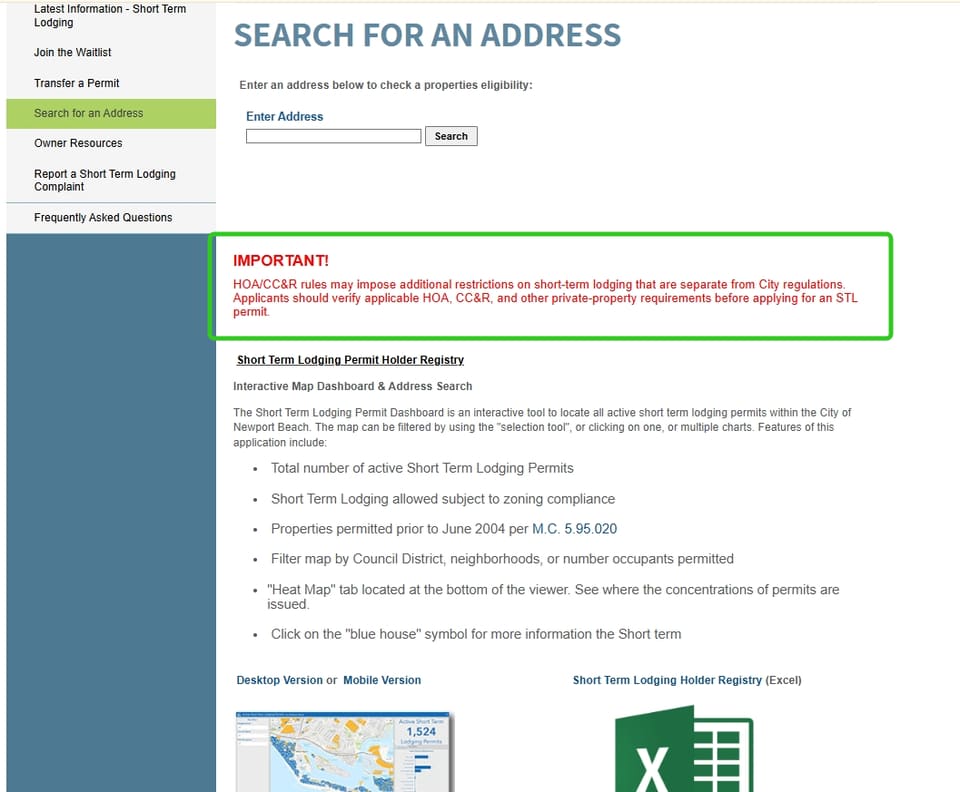 Newport Beach official application portal screenshot for workflow step 1