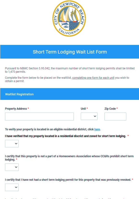 Newport Beach official application portal screenshot for workflow step 4