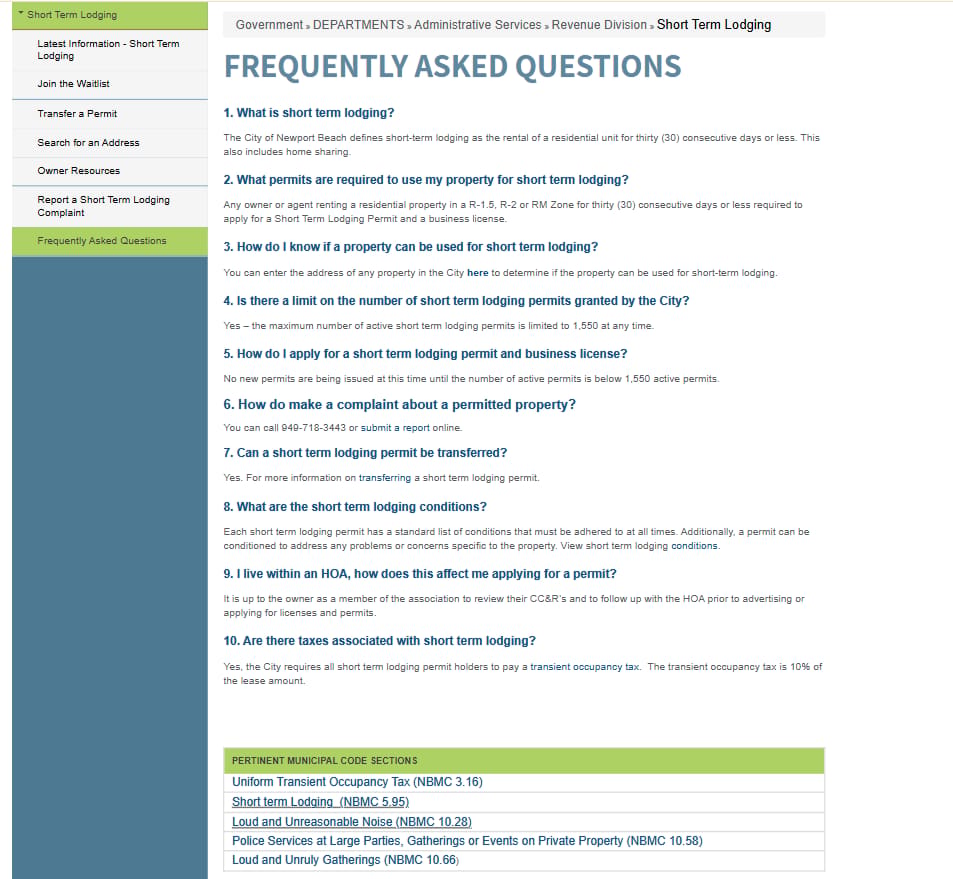 Newport Beach official application portal screenshot for workflow step 5