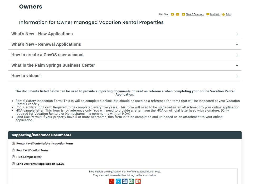 Palm Springs official application portal screenshot for workflow step 3