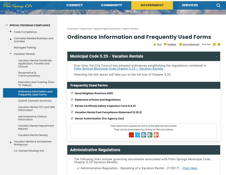Palm Springs official application portal screenshot for workflow step 3