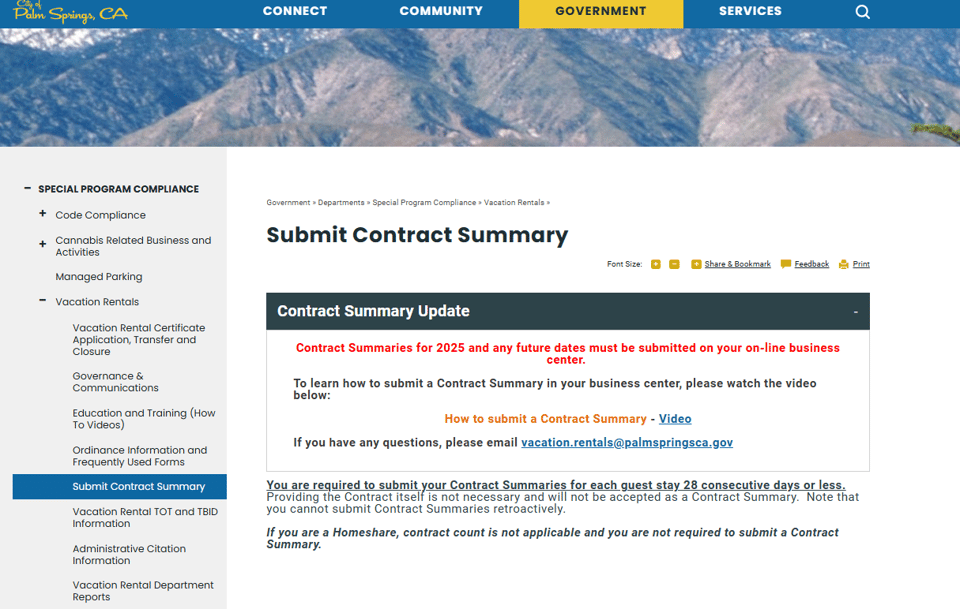 Palm Springs official application portal screenshot for workflow step 5
