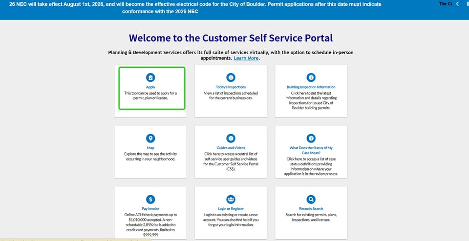 Boulder official application portal screenshot for workflow step 4