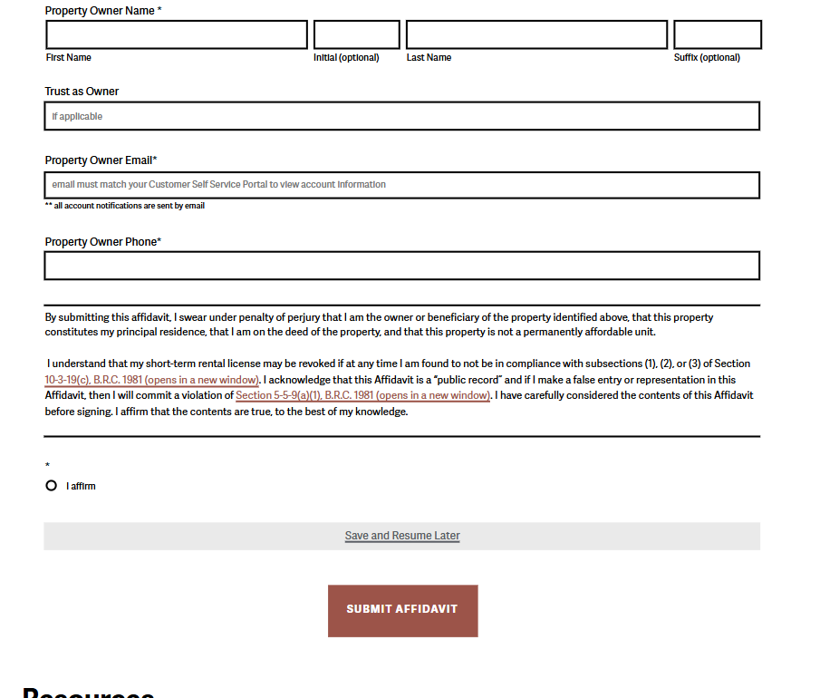 Boulder official application portal screenshot for workflow step 5