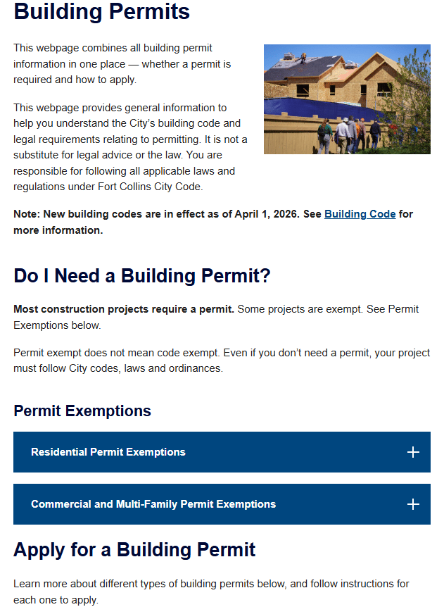 Fort Collins official application portal screenshot for workflow step 2