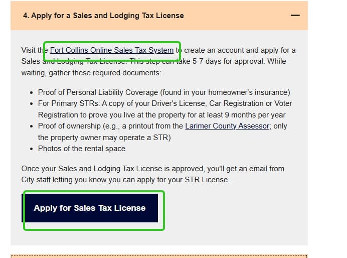 Fort Collins official application portal screenshot for workflow step 3