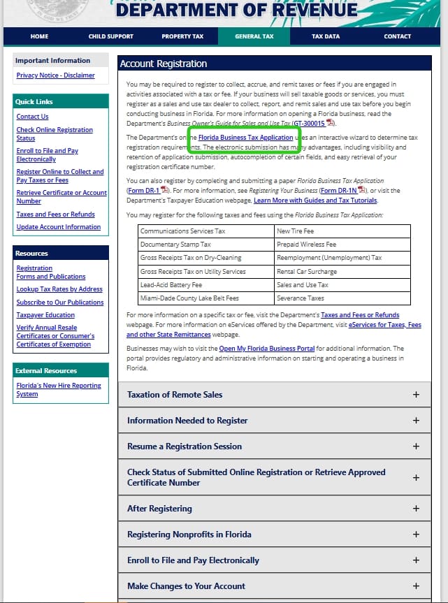 Destin official application portal screenshot for workflow step 2