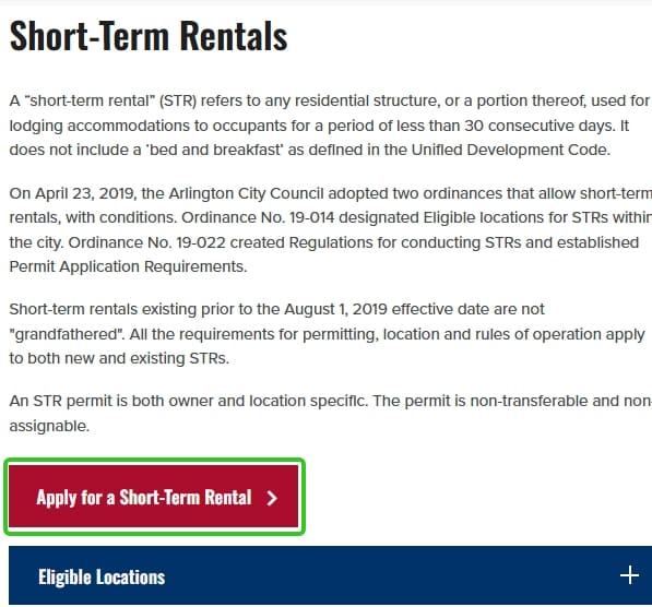 Arlington official application portal screenshot for workflow step 2