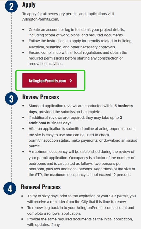 Arlington official application portal screenshot for workflow step 4