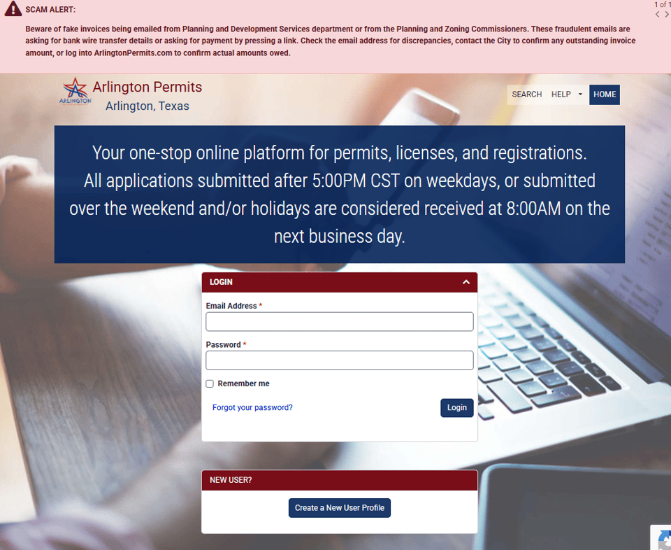 Arlington official application portal screenshot for workflow step 4