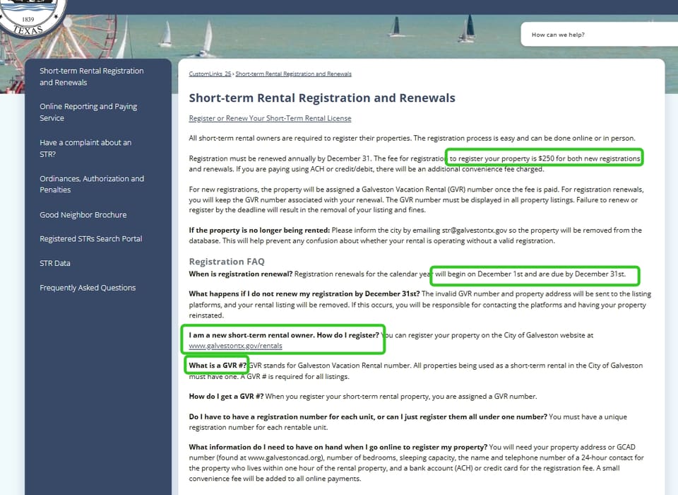 Galveston official application portal screenshot for workflow step 1