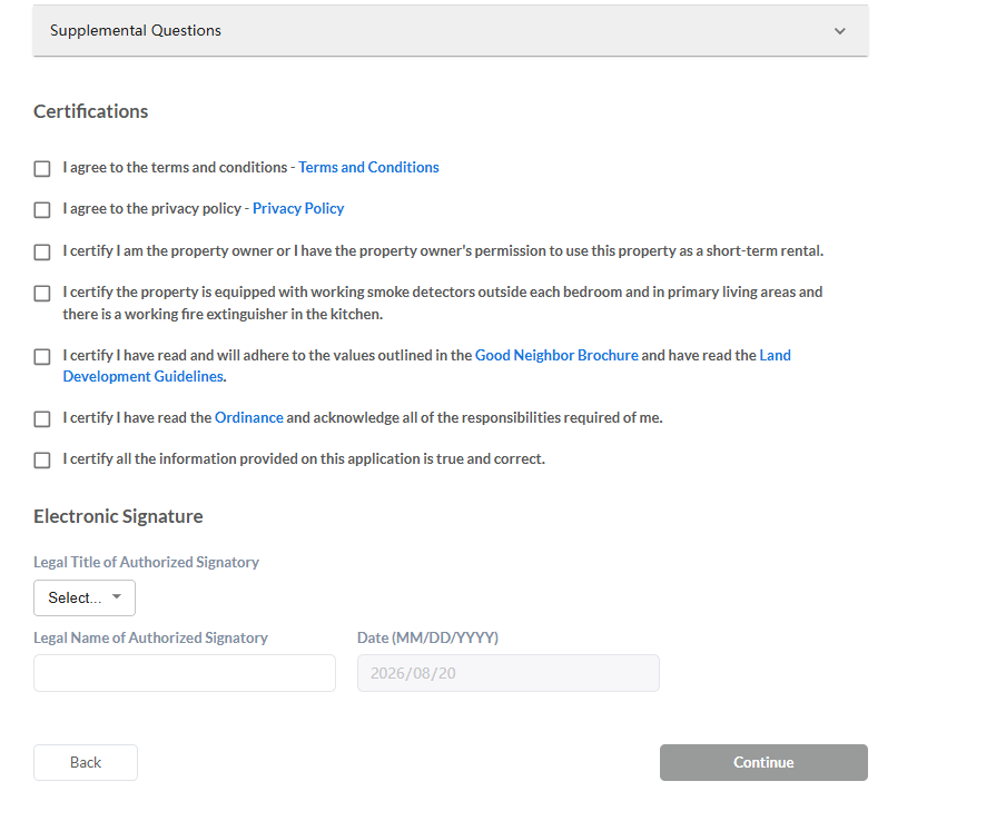 Galveston official application portal screenshot for workflow step 3