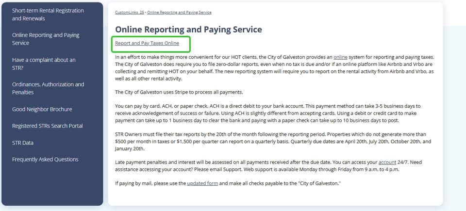 Galveston official application portal screenshot for workflow step 5