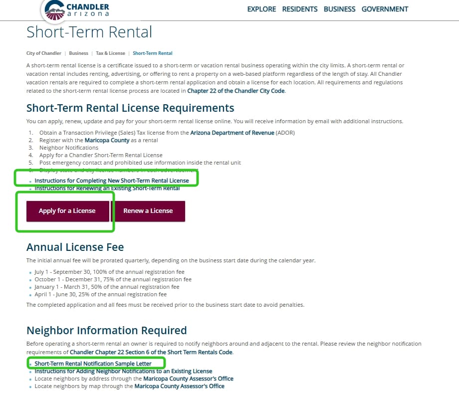 Chandler official application portal screenshot for workflow step 1