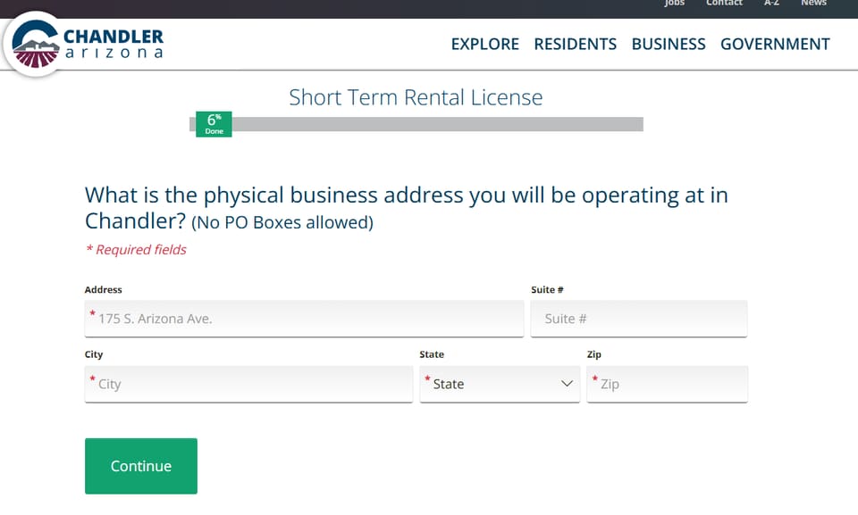 Chandler official application portal screenshot for workflow step 4